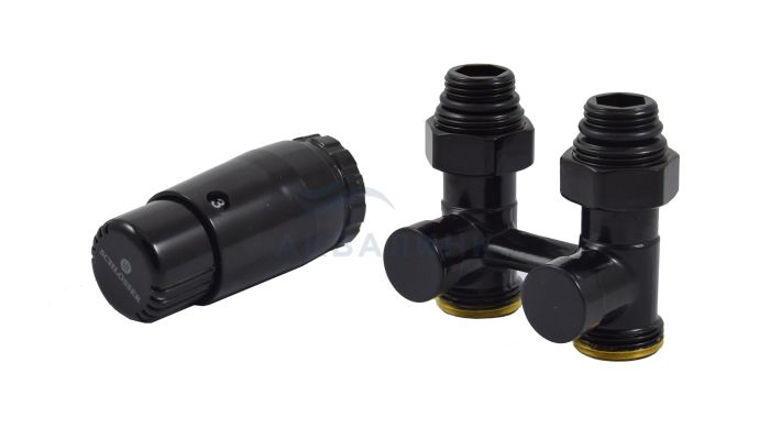 Комплект узел нижнего подключения прямой Schlosser Черный G 3/4 x 3/4 с термоголовкой MINI M30x1,5