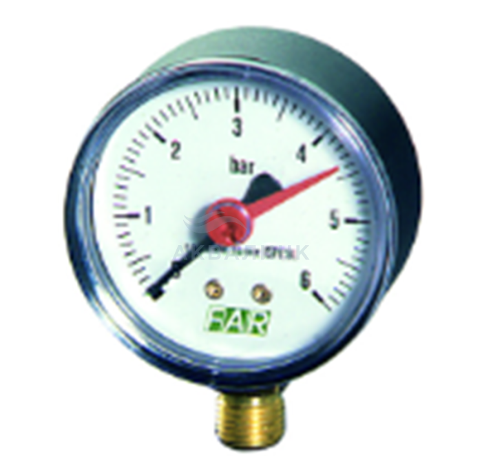Манометр Far 1/4"(радиальное соед.), 0-6 бар, 20-80 гр.C, O 63 мм,