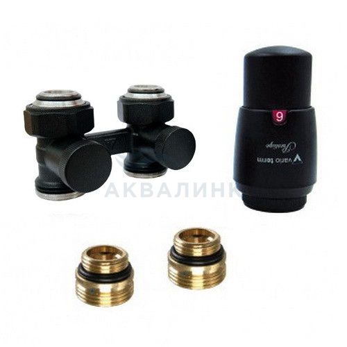 Комплект нижнего подключения VARIO Premium Eleganckie прямой 3/4"х3/4", с термоголовкой, черный