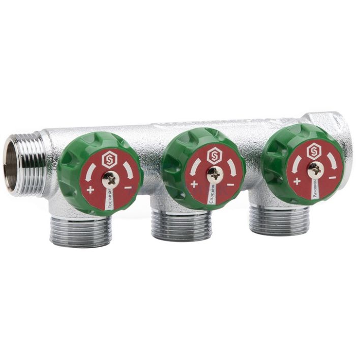 Коллектор Stout регулирующий 1", 3 отвода 1/2"