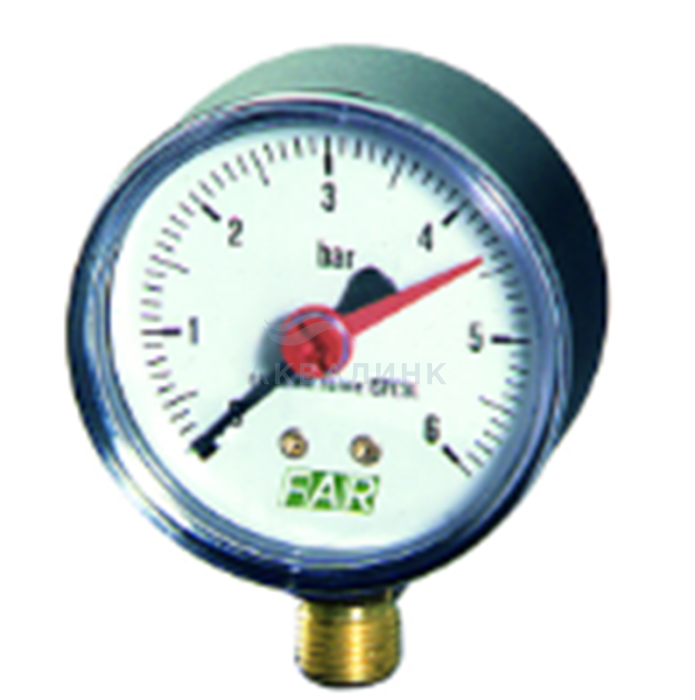 Манометр Far 1/4" (радиальное соед.) , 0-4 бар, - 20-80 гр.C, O 63 мм