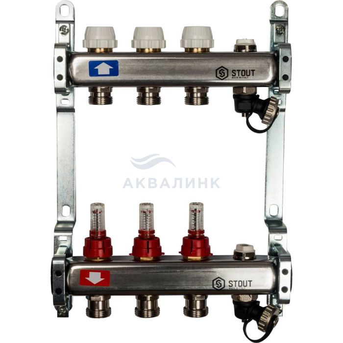Группа коллекторная Stout с расходомерами, сливом, клапаном выпуска воздуха SMS 0927