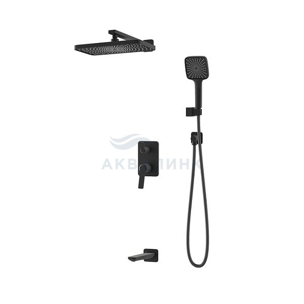 Система душевая IDDIS Паркер (Parker) встраиваемая, с изливои и тропическим душем, матовый черный PARBL03i68