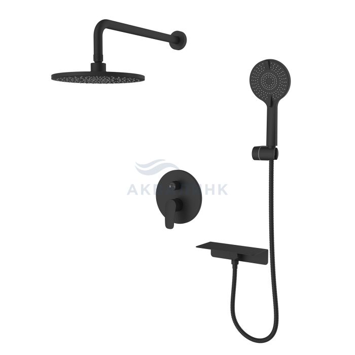 Система душевая Milardo Рора (Rora) встраиваемая, верхний душ, черный матовый, RORBL02M67