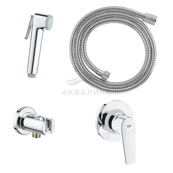 Комплект для биде GROHE BauFlow, смеситель встраиваемый, гигиен душ со шлангом и держателем, хром 29328000