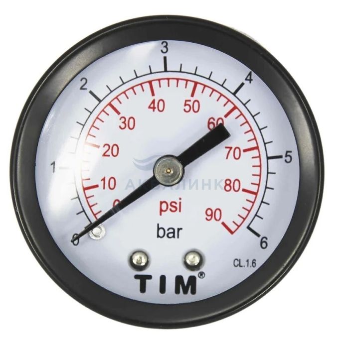 Манометр TIM аксиального подключения 1/4" - 6 бар
