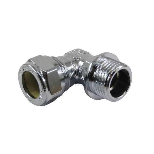 Угол обжимной с нр резьбой для медной трубы хром