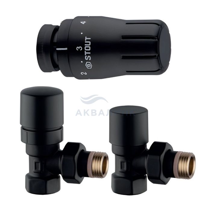 Комплект клапанов термостатических STOUT Design черный, угловой 1/2 SVTDK-0002-000015B