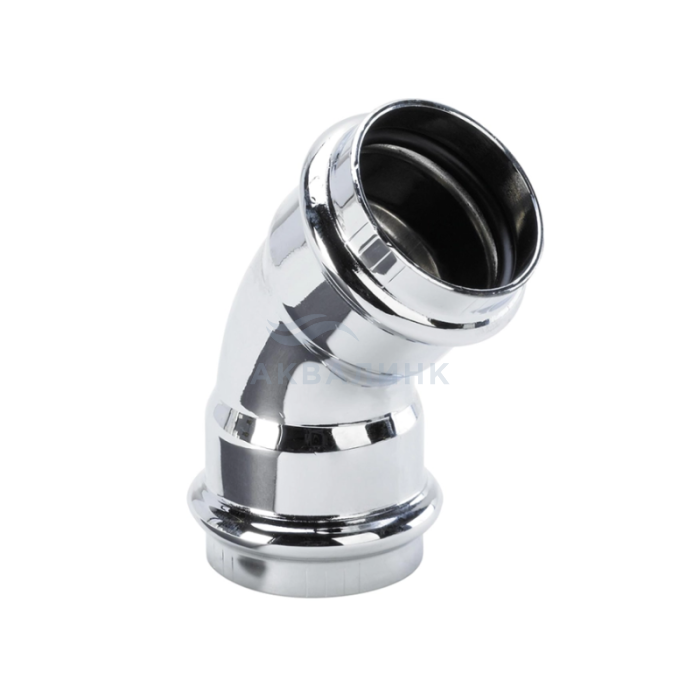 Отвод Viega 5698 45° DN32 с муфтами и уплотнительными кольцами, хромированная латунь 