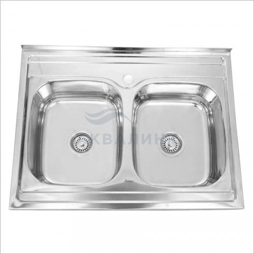 Мойка накладная 80х60 (0,8х180) две чаши с сифоном