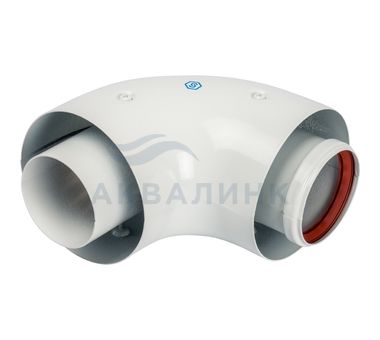 Элемент дымохода STOUT отвод коаксиальный 90° DN60/100, уплотнения и хомут