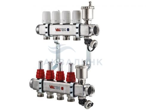 Группа коллекторная Valtec  1" в сборе с регулир-ми клапанами и расходомерами евроконус 3/4"