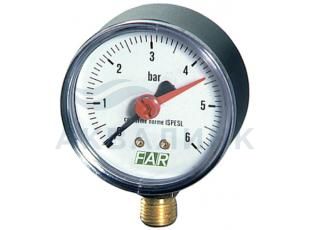 Манометр FAR 1/4" (торцевое соед.) , 0-6 бар, - 20-80 °C, O 63 мм