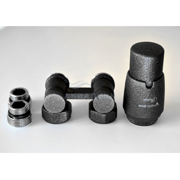 Комплект нижнего подключения VARIO Premium Eleganckie угловой 3/4"х3/4", с термоголовкой, темный графит