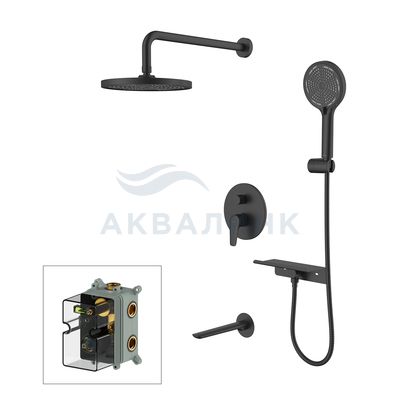 Система душевая Milardo Дейл (Dale) встраиваемая, верхний душ, излив, черный матовый, DALBL03M68