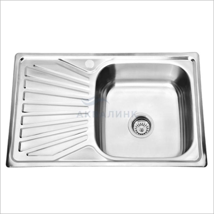 Мойка врезная 78х48 (0,8х180) правая чаша с сифоном 