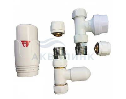 Комплект подключения DELTA mini радиаторный прямой белый DN15 GZ 1/2х GW 1/2 с термогол. M30х1,5 (5216004A)