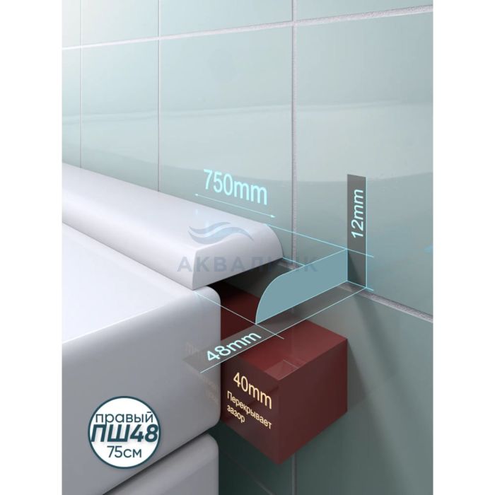 Бордюр для ванны ПШ48 750х48х12 универсальный