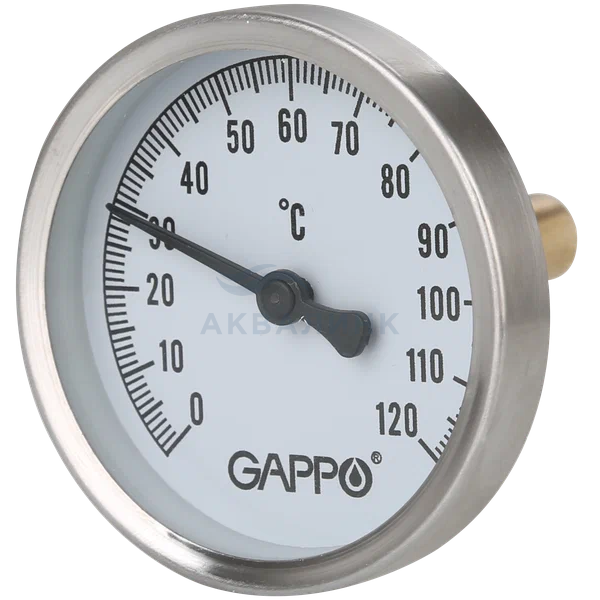 Термометр Gappo биметаллический, с погружной гильзой 1/2", D63мм 0-120°C (G1474)