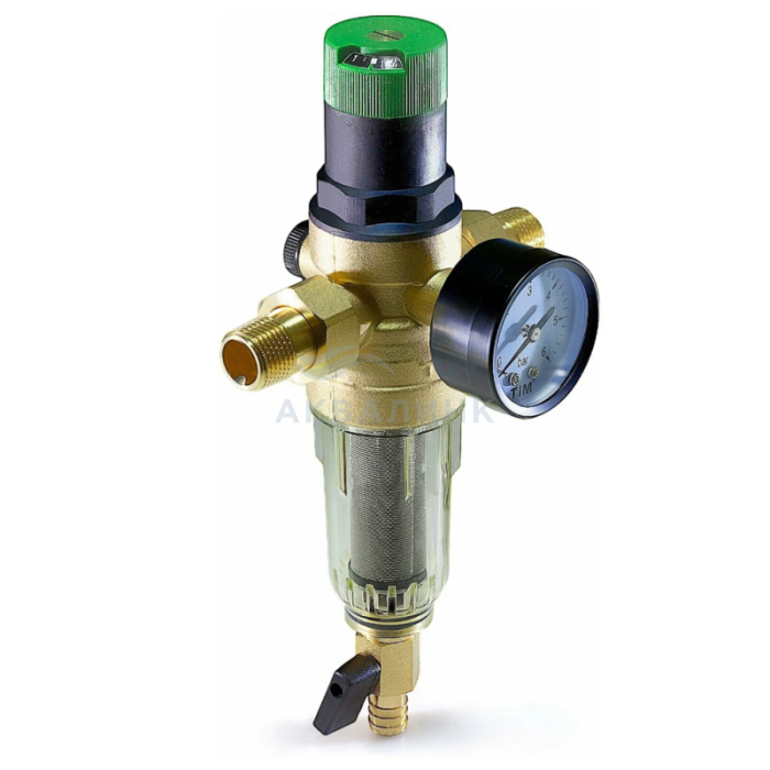Фильтр промывной TIM с редуктором снижения давления, 1/2", стеклянный корпус 