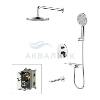 Система душевая Milardo Дейл (Dale) встраиваемая, верхний душ, излив, глянцевый хром, DALSB03M68