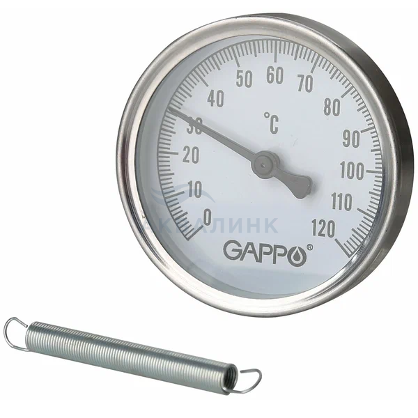 Термометр Gappo биметаллический, накладной с пружиной, D63мм 0-120°C (G1475)
